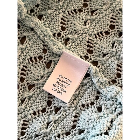 EUC  Vintage Womens Croft & Barrow Open Front Knit Cardigan Light Blue Lace Trim - Picture 4 of 7